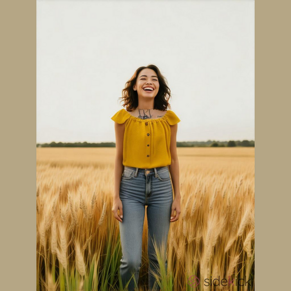 Madewell Tops - MADEWELL ~ XL, SLEEVELESS, ELASTIC WAIST, FAUX BUTTON FRONT, FLUTTER CAP, YELLOW